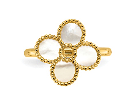 14K Yellow Gold Mother of Pearl Flower Ring