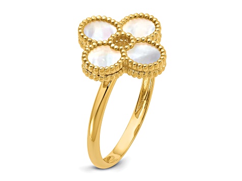 14K Yellow Gold Mother of Pearl Flower Ring - 112KTA | JTV.com