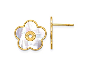 14K Yellow Gold Mother of Pearl Flower Post Earrings