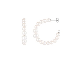 4.5-6.5mm White Cultured Freshwater Pearl Rhodium Over Sterling Silver Earrings