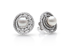 Sterling Silver Freshwater Pearl and Cubic Zirconia Earring
