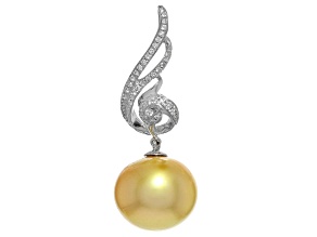 Golden South Sea Cultured Pearl With Diamonds 18k White Gold Pendant