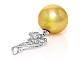 Golden South Sea Cultured Pearl With Diamonds 18k White Gold Pendant