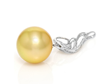 Golden South Sea Cultured Pearl With Diamonds 18k White Gold Pendant