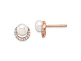 Sterling Silver Rose-tone with Freshwater Cultured Pearl and Cubic Zirconia Earrings