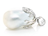 Australian White South Sea Cultured Pearl With Diamonds 14k White Gold Pendant