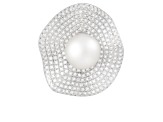 9-10mm Button White Cultured Freshwater Pearl and CZ Rhodium Over Sterling Silver Pendant