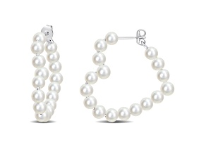 4-4.5mm Freshwater Cultured Pearl Open Heart Hoop Earrings in Sterling Silver