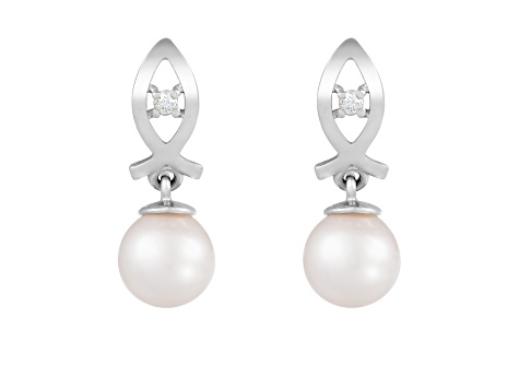 White Cultured Akoya Pearl 14k White Gold Earrings 6-6.5mm