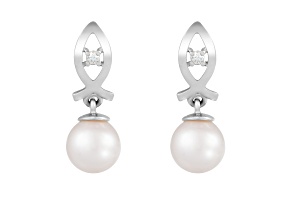 White Cultured Akoya Pearl 14k White Gold Earrings 6-6.5mm