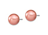 Rhodium Over Sterling Silver 10-11mm White/Pink/Black Imitaion Shell Pearl Earring Set