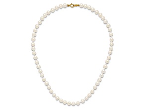 14k Yellow Gold 4-5mm White Near Round Freshwater Cultured Pearl 12 Inch Necklace