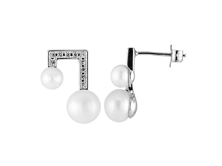 4-7mm White Cultured Freshwater Pearl and Cubic Zirconia Rhodium Over Sterling Silver Earrings