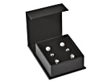 Rhodium Over Sterling Silver Ball/ 6-7mm Button Freshwater Cultured Pearl/CZ Stud Ear Set