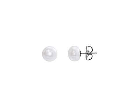 9-10mm Button White Freshwater Pearl Sterling Silver Stud Earrings