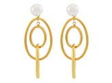8-8.5mm Round White Freshwater Pearl 14K Yellow Gold Graduated Oval Dangle Style Earrings