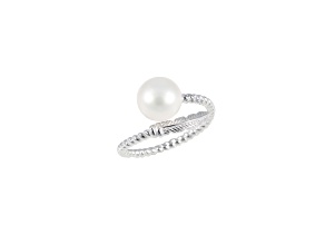 White Cultured Freshwater Pearl Rhodium Over Silver Ring