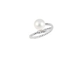 White Cultured Freshwater Pearl Rhodium Over Silver Ring