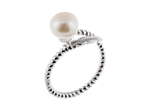 White Cultured Freshwater Pearl Rhodium Over Silver Ring