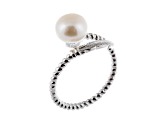 White Cultured Freshwater Pearl Rhodium Over Silver Ring