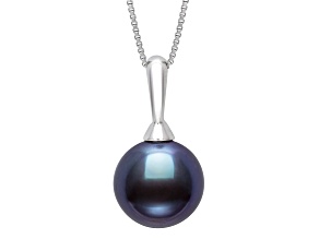 Black Cultured Freshwater Pearl Rhodium Over Sterling Silver Pendant With Chain