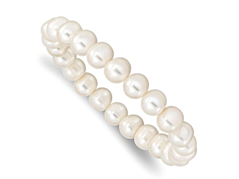 8-9mm White Near-round Freshwater Cultured Pearl Stretch Bracelet