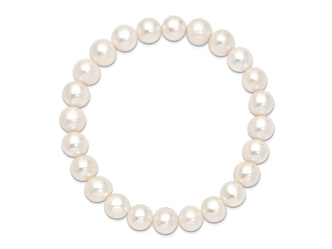 8-9mm White Near-round Freshwater Cultured Pearl Stretch Bracelet