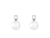 8.5-9mm White Cultured Freshwater Pearl and Cubic Zirconia Rhodium Over Sterling Silver Earrings