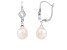 7-7½mm White Cultured Freshwater Pearl and Cubic Zirconia Rhodium Over Sterling Silver Earrings