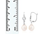 7-7½mm White Cultured Freshwater Pearl and Cubic Zirconia Rhodium Over Sterling Silver Earrings