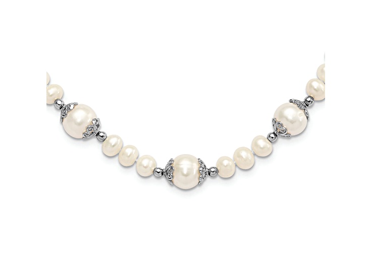 Rhodium Over Sterling Silver 6-9mm Freshwater Cultured Pearl 5-station Necklace