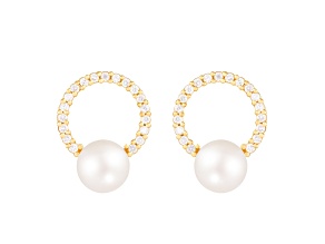 White Cultured Freshwater Pearl 14k Yellow Gold Earrings 7-7.5mm