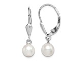 Rhodium Over Sterling Silver 6-7mm Freshwater Cultured Pearl Leverback Dangle Earrings