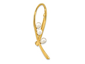 14K Yellow Gold 4-5mm Teardrop White Freshwater Cultured Pearl Brooch