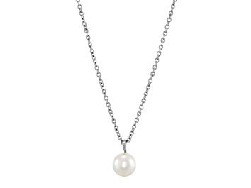 Picture of 10-11mm Button White Freshwater Pearl Sterling Silver Pendant with Chain