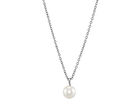 10-11mm Button White Freshwater Pearl Sterling Silver Pendant with Chain