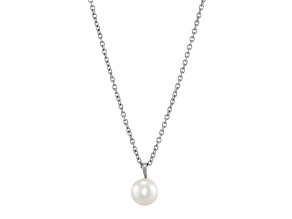 10-11mm Button White Freshwater Pearl Sterling Silver Pendant with Chain