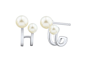 4-4.5mm and 6-6.5mm Round White Freshwater Pearl Sterling Silver Earrings