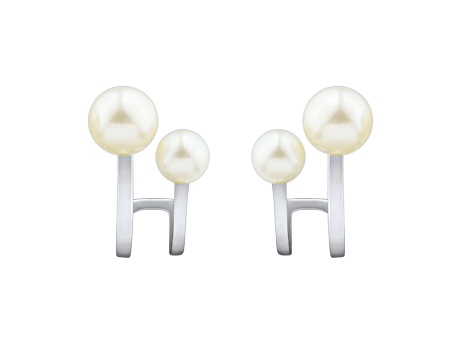 4-4.5mm and 6-6.5mm Round White Freshwater Pearl Sterling Silver Earrings