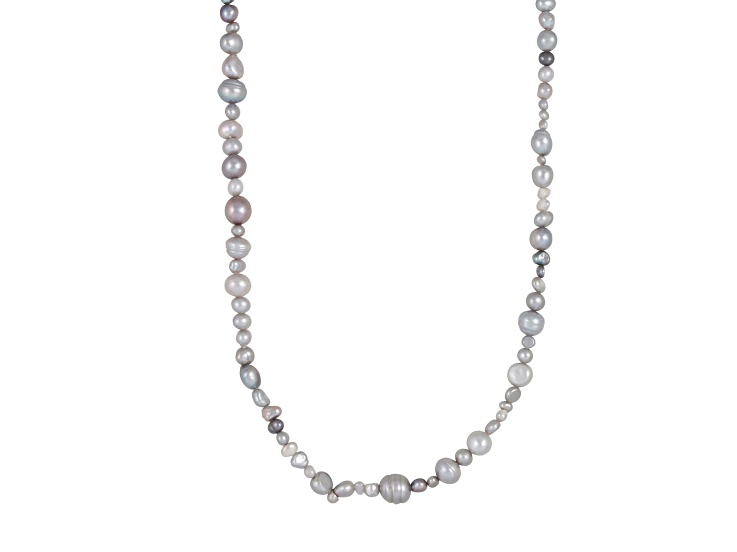 3-10mm Mix Sizes and Shapes Gray Cultured Freshwater Pearl Endless Necklace