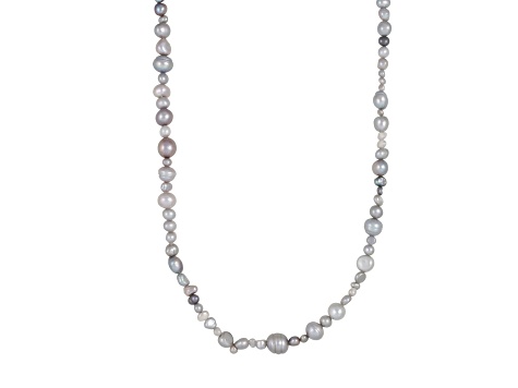 3-10mm Mix Sizes and Shapes Gray Cultured Freshwater Pearl Endless Necklace