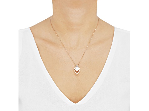 8-8.5mm Button White Freshwater Pearl with Diamond Accents 10K Rose Gold Pendant with Chain