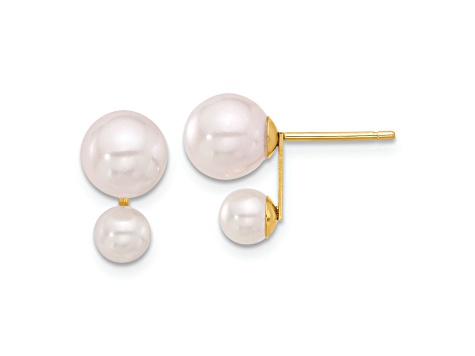 14K Yellow Gold 4-5mm and 6-7mm White Akoya Cultured Pearl Post Earrings