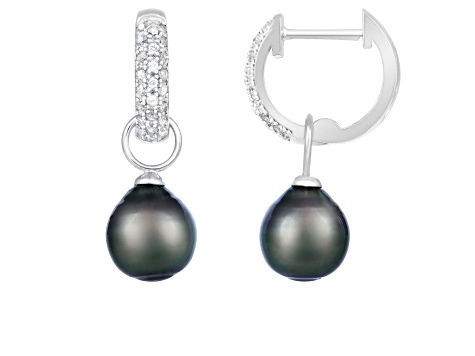 9-10mm Tahitian pearl drop earrings in sterling silver with ...