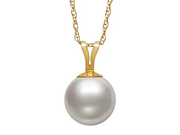 Picture of White Cultured Japanese Akoya Pearl 14kt Yellow Gold Pendant With Chain