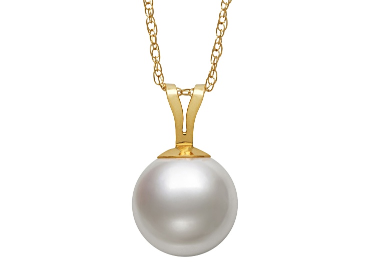 White Cultured Japanese Akoya Pearl 14kt Yellow Gold Pendant With Chain