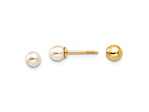 14K Yellow Gold Reversible 3.75-4mm Freshwater Cultured Pearl and Gold Ball Earrings