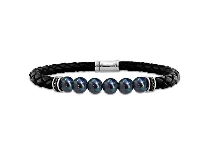 Black Freshwater Cultured Pearl and Diamond Braided Black