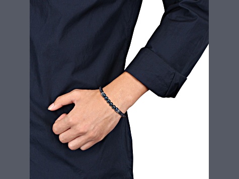 PRY GROUND シュウト011-PLATE-BRACELET Black Freshwater Cultured Pearl and Diamond Braided Black Leather