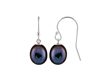 Picture of 7-7.5mm black Cultured Freshwater Pearl Rhodium Over Sterling Silver Earrings